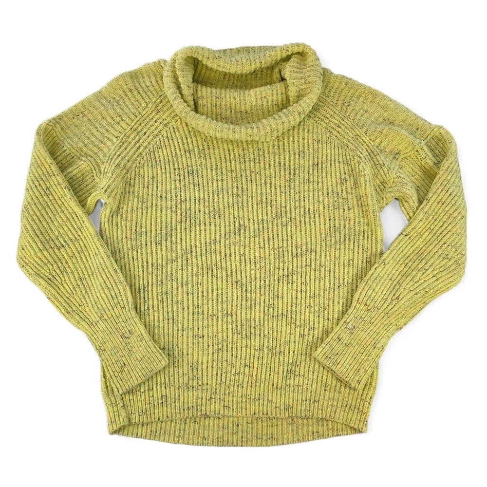 Free People Leo Yellow Multicolor Cowl Neck Ribbed Oversized Knit Sweater Size S